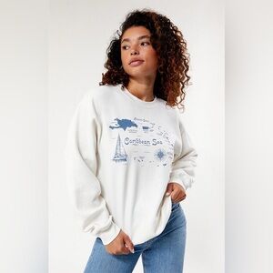 Women’s Golden Hour Caribbean Sea Crew Neck Sweatshirt in Color Cream Size XS/S